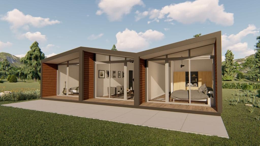 Render del Kit 90 m² de autoconstrucción en paneles SIP